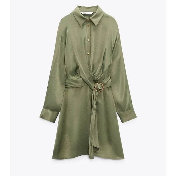 Zara Dresses & Skirts - Zara Women's Dress Satin Short Long-Sleeve Collared Green Size S (NEW)